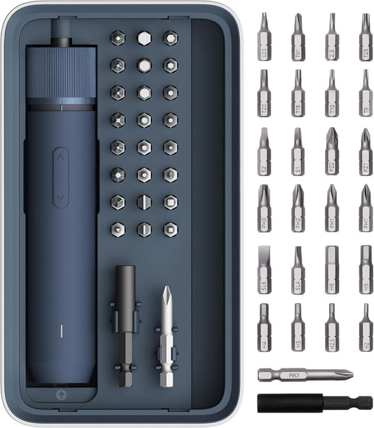 HOTO Electric Screwdriver Kit, Upgraded 1/4'' Hex 25 Bits, Magnetic Lid, Rechargeable Cordless Screwdriver, 3 Torque Settings, 1500mAh Battery, LED Light, Ideal for Assembling Furniture, Home