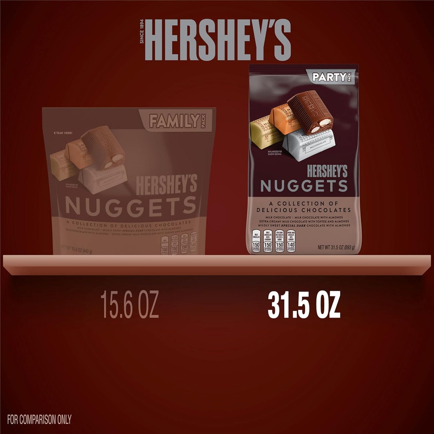 HERSHEY'S NUGGETS Assorted Chocolate Candy Party Bag, Great Stocking Stuffer and Holiday Candy, 31.5 oz