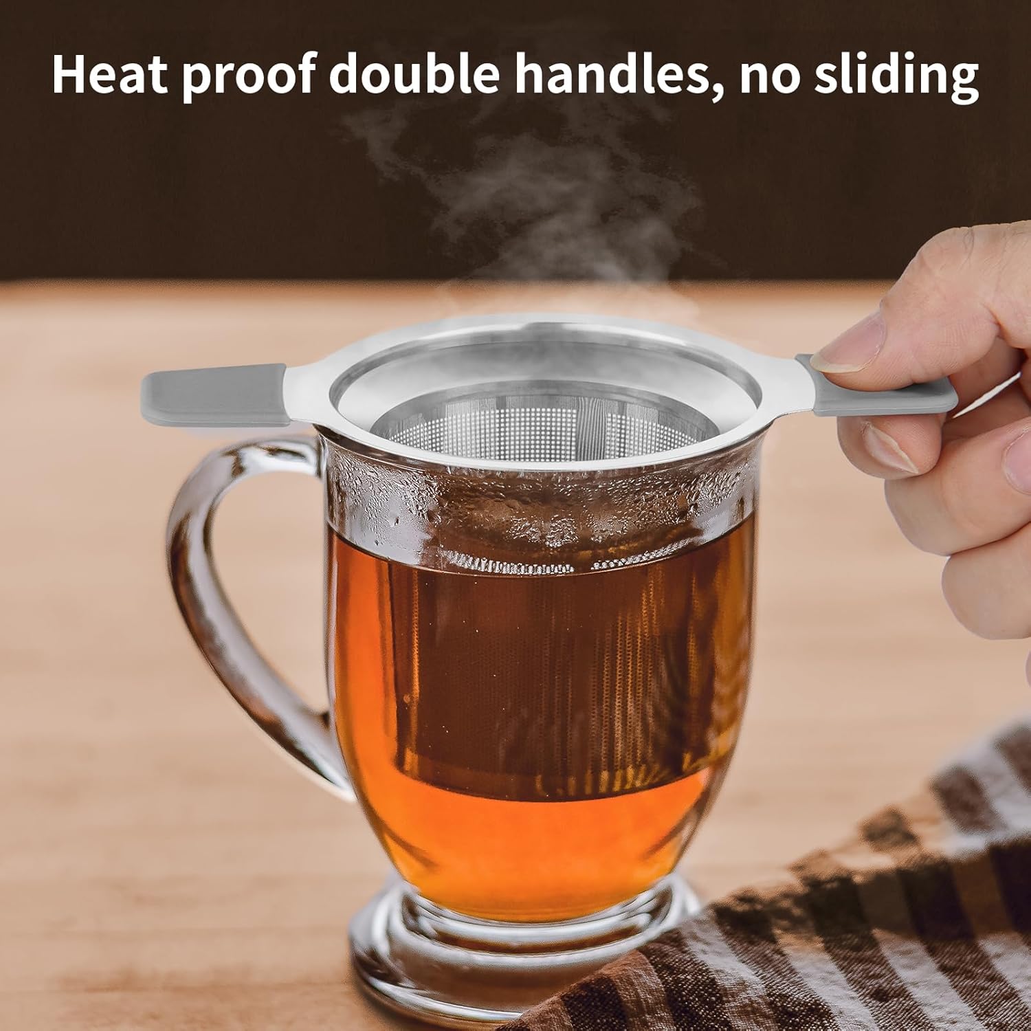 Ohtomber Tea Infuser Strainers, Stainless Steel Loose Leaf Tea Strainer Stepper with Heat Proof Double Handles, Extra Fine Mesh Ball Infusers, Diffuser Holder Filter for Mugs
