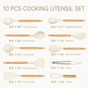 CAROTE Silicone Cooking Utensils Set, Kitchen Utensils Set 10 Pcs for cooking, BPA Free Spatula Set with Heat Resistant Wood Handles for Nonstick Cookware (Cream White)