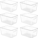 YIHONG 6 Pack Clear Pantry Organizer Bins, Plastic Containers with Handle for Kitchen,Freezer,Cabinet,Closet,Bathroom Under Sink Storage