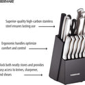 FARBERWARE 15-Piece Kitchen Knife Set with High-Carbon Stainless Steel Blades, Black Handles, Steak Knives, Wood Block, Razor Sharp and Ergonomic