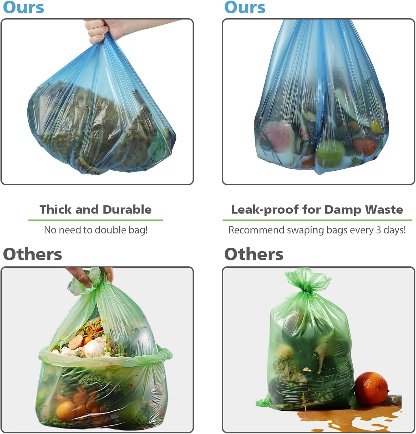 Small Trash Bags, AYOTEE 4-6 Gallon Compostable Garbage Bags, 4 Gallon Trash Bags, Unscented Leak Proof Biodegradable Bags Wastebasket Liners, Bathroom trash bags, Compost Bags (100 Counts, Blue)