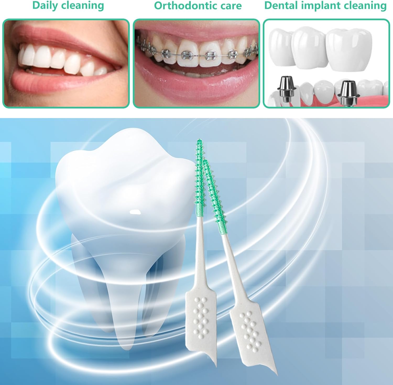 Dental Floss Picks Soft Silicone interdental Brush, Braces Brush, Floss Picks for Teeth, Disposable interdental Brush, Suitable for Cleaning Teeth Health(Green, 160pcs)