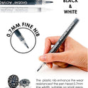 Grabie Black & White Extra Fine Tip Acrylic Paint Marker Set, 6 Pack, 0.7mm Acrylic Paint Pens for Highlights and Fine Details on Drawings, Rock Painting Glass Canvas Wood, White Highlight Markers