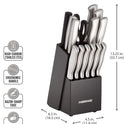 FARBERWARE 15-Piece Kitchen Knife Set with High-Carbon Stainless Steel Blades, Black Handles, Steak Knives, Wood Block, Razor Sharp and Ergonomic