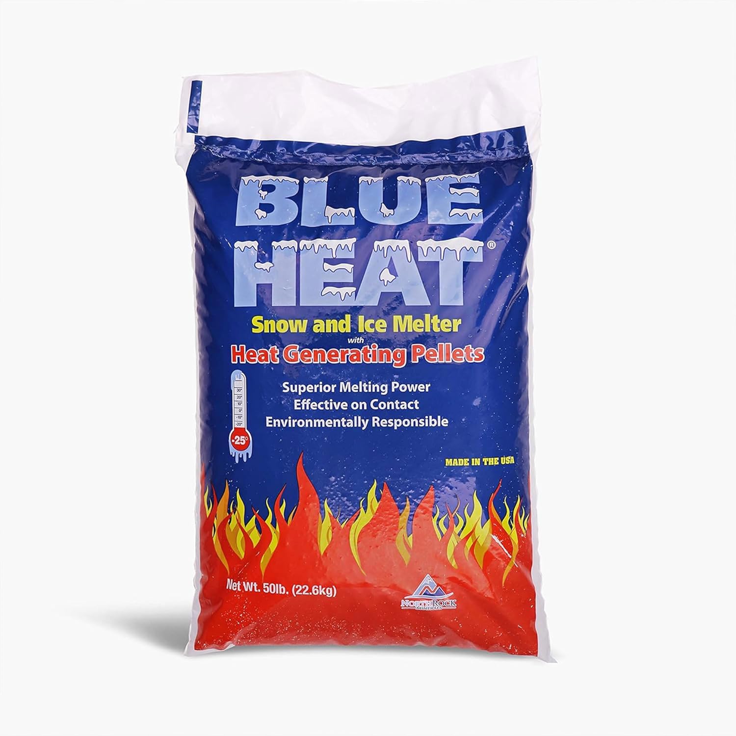 Blue Heat Snow & Ice Melter, Heat-Generating Pellets, Non-Staining Melt, 50 Lb Bag - Ice Remover for Driveway, Concrete, Sidewalk, and Outdoor Spaces
