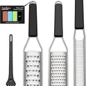 Cambom Lemon Zester Grater Three-piece Suit - Heavy Duty Kitchen Tool for Parmesan Cheese, Ginger, Garlic, Nutmeg, Chocolate, Vegetables，Fruits，Stainless Steel Grater Dishwasher Safe Black