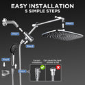 Veken Wide Rain Shower Head with Handheld, High Pressure Rainfall Showerhead Combo with Arm for Bathroom Accessories, Home Decor, Detachable Dual Shower with Multi Modes Handheld Spray, Silver Chrome