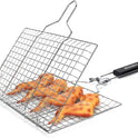Fish Grilling Basket, Folding Portable Stainless Steel BBQ Grill Basket for Fish Vegetables Shrimp with Removable Handle, Come with Basting Brush and Storage Bag
