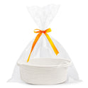 Pro Goleem Small Woven Burr Basket with Gift Bags and Ribbons Durable Baskets for Gifts Empty Small Rope Basket for Storage 12"X 8" X 5" Baby Toy Baskets with Handles, White