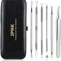 JPNK Blackhead Remover Tool Comedones Extractor Acne Removal Kit for Blemish, Whitehead Popping, 6 Pcs Zit Removing for Nose Face Tools with a Leather Bag