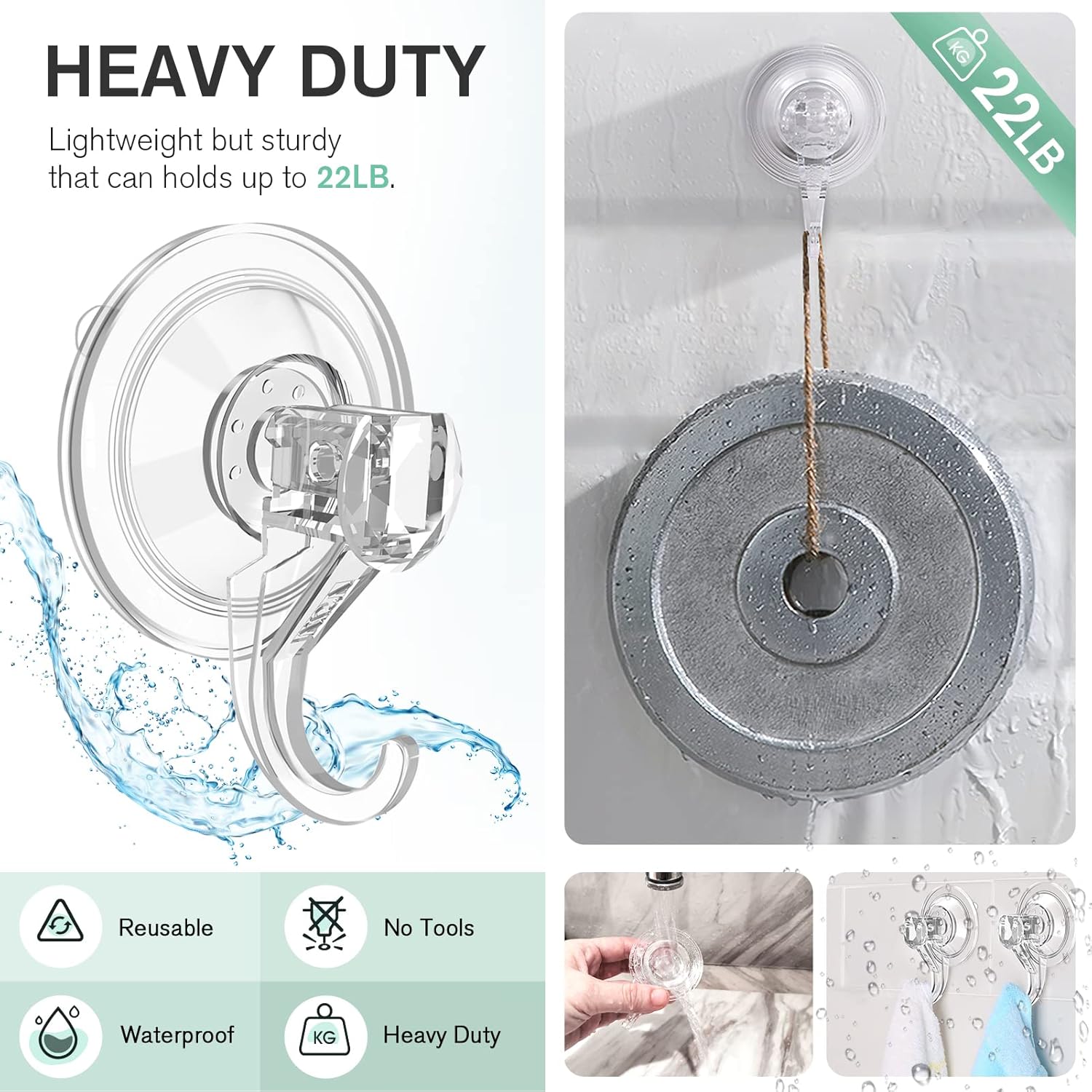 VIS'V Wreath Hanger, Large Suction Cup Wreath Hooks, Heavy Duty, 22 LB Capacity, Removable and Reusable, Clear, 2 Pcs