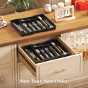 Lifewit Silverware Drawer Organizer, Expandable Utensil Tray for Kitchen, BPA Free Flatware and Cutlery Holder, Adjustable Plastic Storage for Spoons Forks Knives, 8.5"-14.1" x 12.1", Black