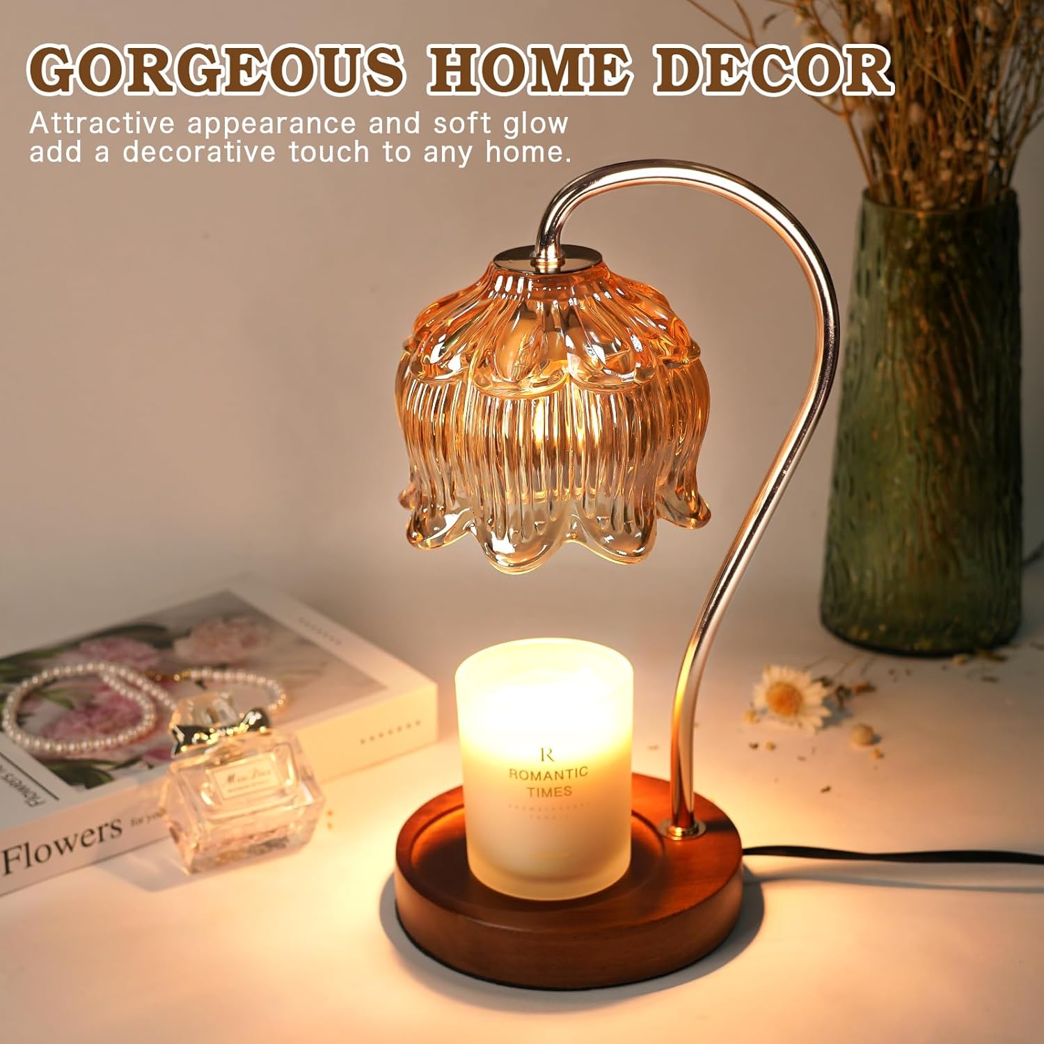 Flower Candle Warmer Lamp with Timer, Dimmable Candle Lamp Warmer, Christmas Birthday Gift for Women Mom, House Warming for New Home Decor, Lotus Wax Melt Warmer for Jar Candles