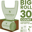 SUPERBIO 13 Gallon Compostable Kitchen Waste Bags with Handles, Food Scrap Bags Certified by BPI, OK compost INDUSTRIAL, 30 Count, 49.2L