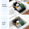 Kitsure Dish Drying Rack for Kitchen Counter, Stainless Steel Sink Organization and Storage Essentials with Cutlery Holder, Home and Appartment Decor, 12''W x 15.5''L, Black