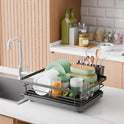 Kitsure Dish Drying Rack for Kitchen Counter, Stainless Steel Sink Organization and Storage Essentials with Cutlery Holder, Home and Appartment Decor, 12''W x 15.5''L, Black