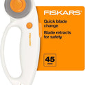 Fiskars 45mm Rotary Cutter for Fabric with Ergonomic Loop Grip, Premium Steel Rotary Fabric Cutter Blade for Precise Cuts, Arts and Crafts, Sewing Supplies and Quilting Tools