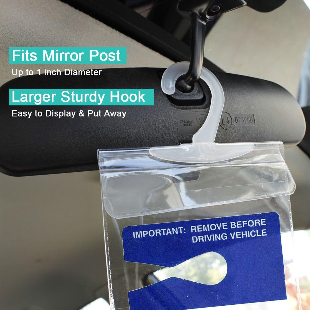 Handicap Parking Placard Holder, Ultra Transparent Disabled Permit Protective Cover with Large Hanger by Tbuymax (Set of 2)