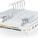 HOUSE DAY 12-Pack 14" Clear Plastic Skirt Hangers with Clips & Swivel Hook