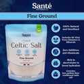 Sante Naturelle Celtic Salt Organic Fine Ground - 1.1lb (18oz) Unrefined French Mineral Sea Salt Organic, Rich in 82+ Minerals, 100% Natural & Hand Harvested Sal Celtica