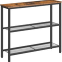 HOOBRO 29.5" Narrow Console Table, 3-Tier Entryway Table, Thin Sofa Table with Shelves, Side Table, Display Table, for Hallway, Entrance, Living Room, Bedroom, Rustic Brown and Black BF73XG01