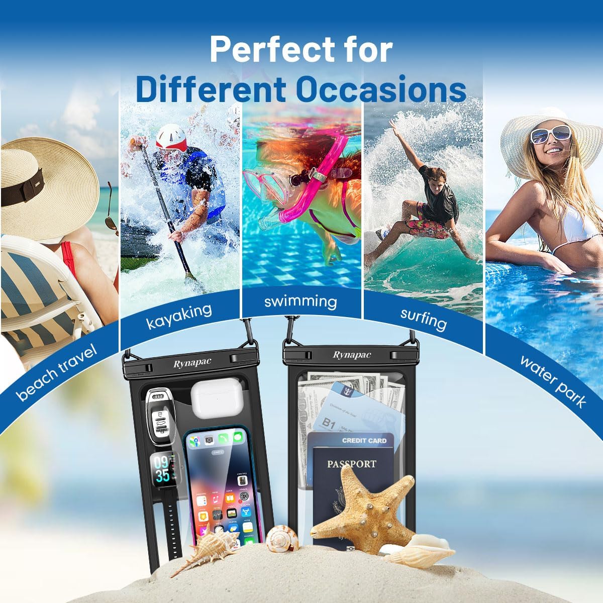 [Up to 10"] Large Waterproof Phone Pouch Bag - 2 Pack IPX8 Waterproof Phone Case for iPhone 17 16 15 Pro Max Galaxy S25 S24 Ultra, Touchscreen & Underwater Photography, Beach Cruise Travel Essentials