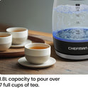 Chefman Electric Kettle, 1.8L 1500W, Hot Water Boiler, Removable Lid for Easy Cleaning, Auto Shut Off, Boil-Dry Protection, Stainless Steel Filter, BPA Free, Borosilicate Glass Electric Tea Kettle