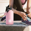 Insulated Water Bottle | Thickened Stainless Steel Vacuum Metal Thermos | Portable Sports Half Gallon Large Water Jug for Gym and Hiking with Straw, Carrier Bag, Handle Strap | BPA-Free 64 oz