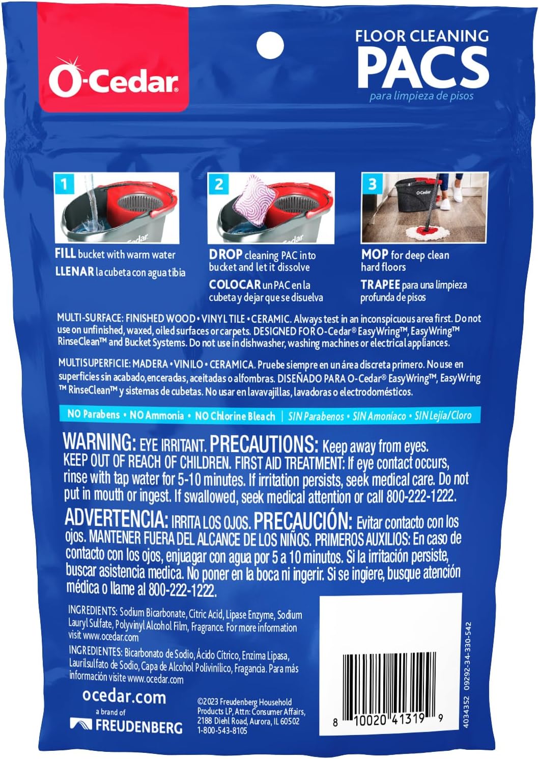 O-Cedar PACS Hard Floor Cleaner, Lavender Scent 10 Count (1-Pack) | Made with Naturally-Derived Ingredients | Safe to Use on All Hard Floors | Perfect for Mop Buckets