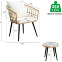 3 Piece Patio Bistro Set, Outdoor Wicker Apartment Balcony Furniture Sets, Rattan Table and Chairs Set of 2 for Porch Backyard Lawn Poolside Deck, Beige