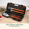 Cuisinart 13-Piece Wooden Handle Grill Tools Set, Grill Utensils Set BBQ Accessories, Durable Stainless Steel Spatula, Tongs, Cleaning Brush & More, Compact Case, Grilling Gifts for Men, CGS-W13