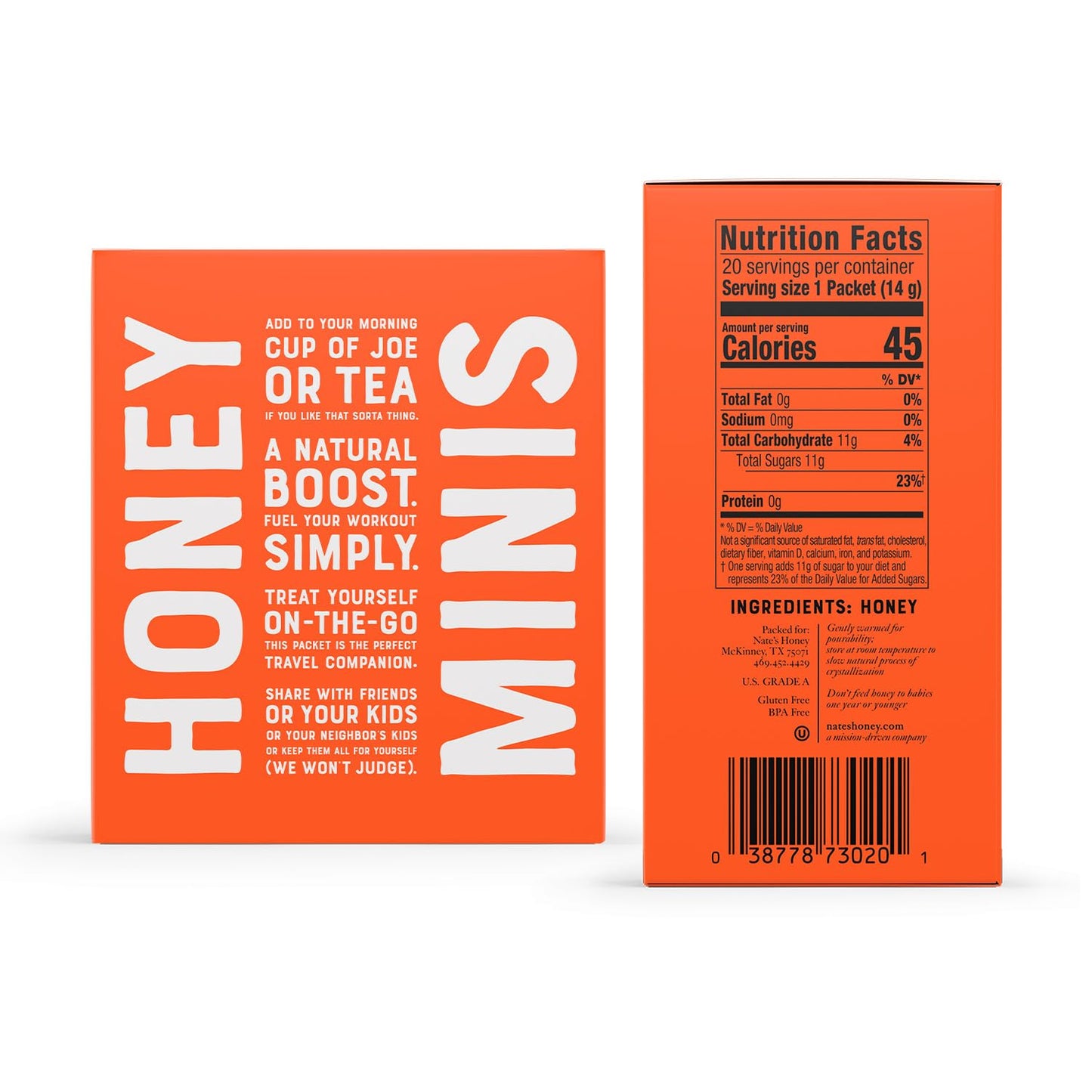 Nate's Honey Minis - Single-Serve 100% Pure, Raw & Unfiltered Honey - Holiday Stocking Stuffers - 0.49oz Packets, 20ct box