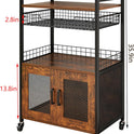 Coffee Bar Cabinet, 3 Tier Coffee Station Table on Wheels, 35.9" H Bar Cart with Wire Basket Drawer & 5 Hooks for Home Kitchen, Liquor Buffet Sideboard Cabinet (Rustic Brown)