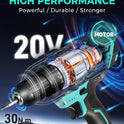 COMOWARE 20V Cordless Drill, Electric Power Drill Set with 1 Battery & Charger, 3/8” Keyless Chuck, 2 Variable Speed, 266 In-lb Torque, 25+1 Position and 34pcs Drill/Driver Bits