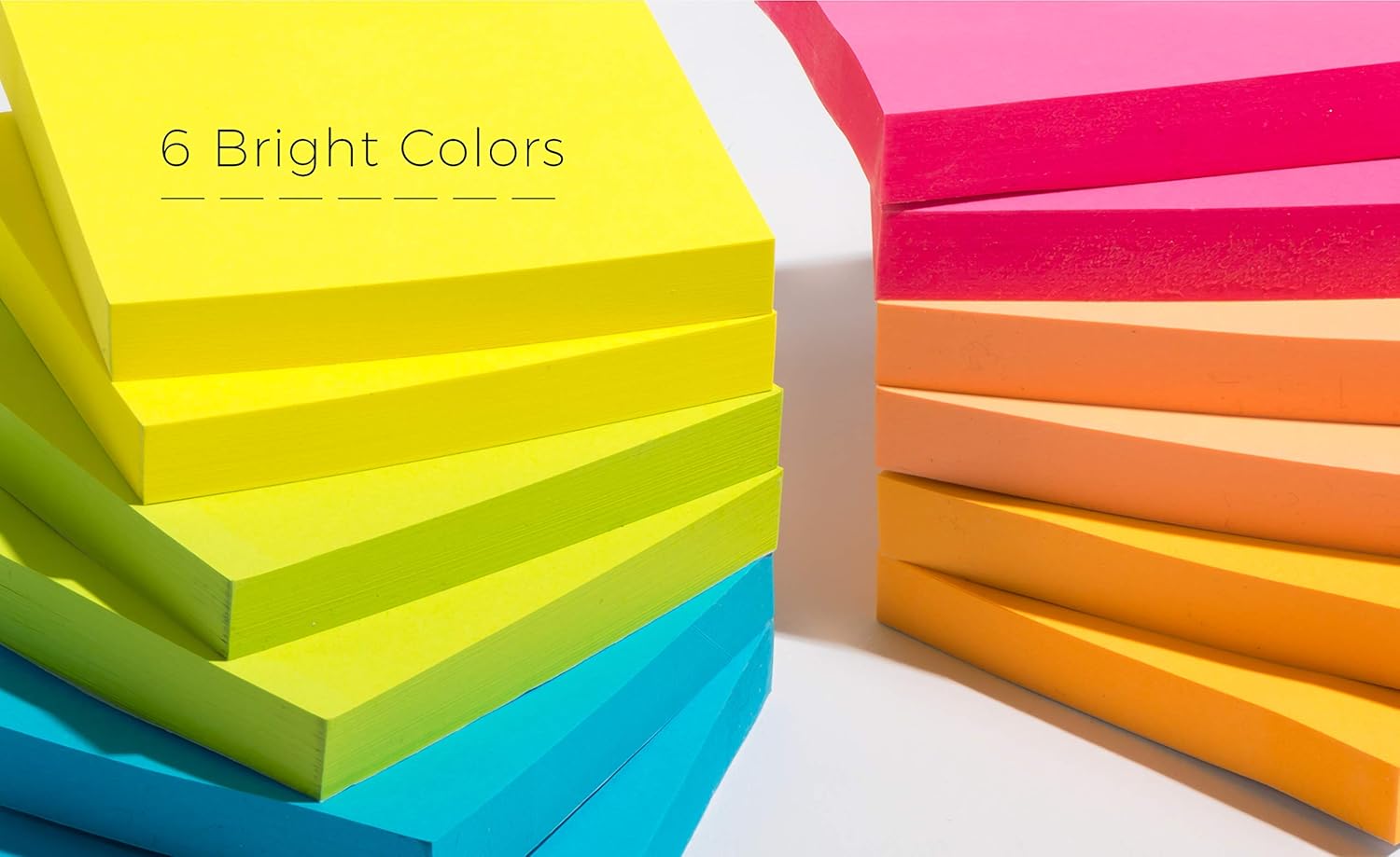Sticky Notes 3x3 Inch, 6 Bright Color Sticky Pads, 100 Sheets Each, Super Sticky Notes with Strong Adhesive Office Supplies for Desk, School & Daily Planning