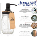 Jarmazing Products Mason Jar Soap Dispenser - Black - 16 oz Ball Mason Jar Liquid Dispenser for Kitchen & Bathroom - Glass - Kitchen Soap Dispenser with Rust Proof Stainless Steel Pump & Lid