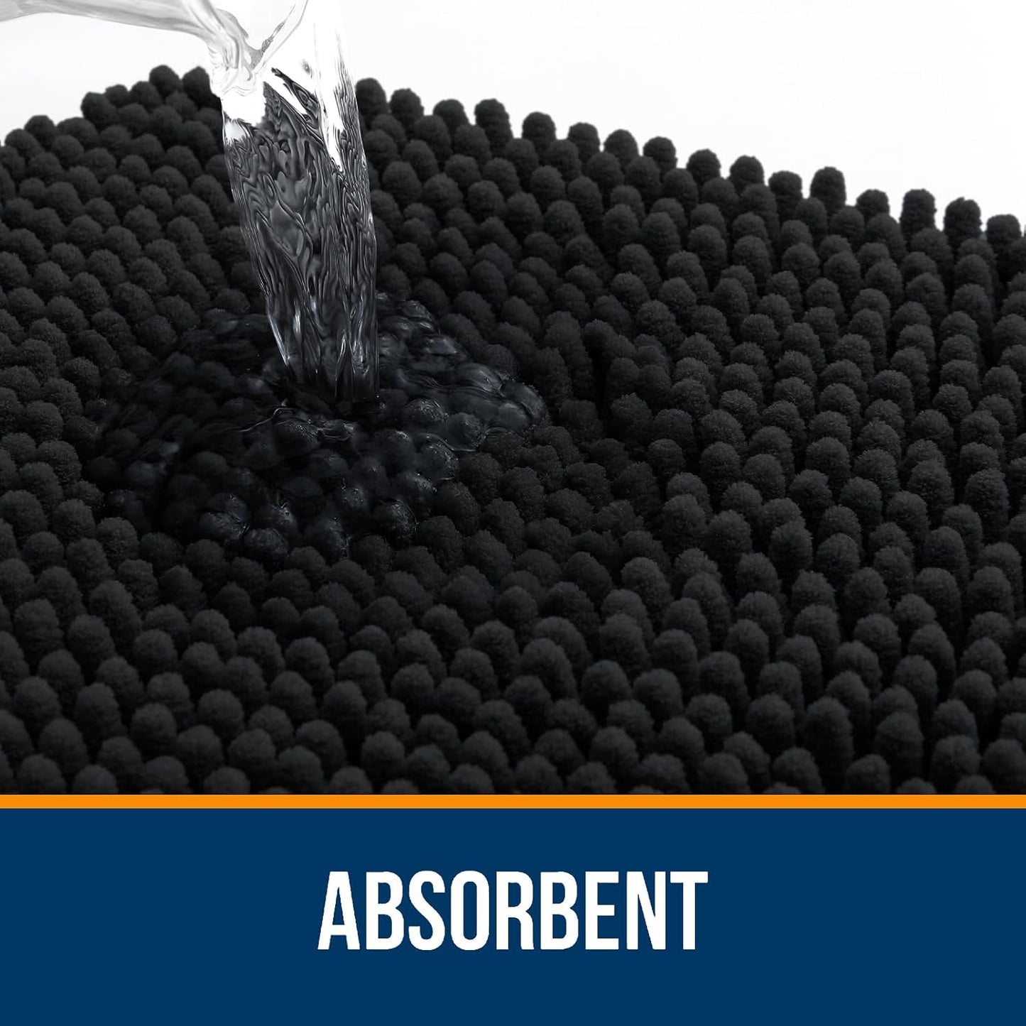 OLANLY Black Bathroom Rug 30x20, Extra Soft Absorbent Chenille Bath Rugs, Rubber Backing Quick Dry, Machine Washable Bath Mats for Bathroom Floor, Tub and Shower, Home Decor Accessories