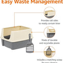 Basics Large Cat Litter Box with High Sides, Open Top, Includes Scoop, 19 x 15 x 11.75 inches, Grey/Beige