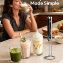 Maestri House Rechargeable Milk Frother with Stand, LunaFro Handheld Electric Foam Maker Waterproof Detachable Stainless Steel Whisk Drink Mixer Foamer for Lattes, Cappuccino