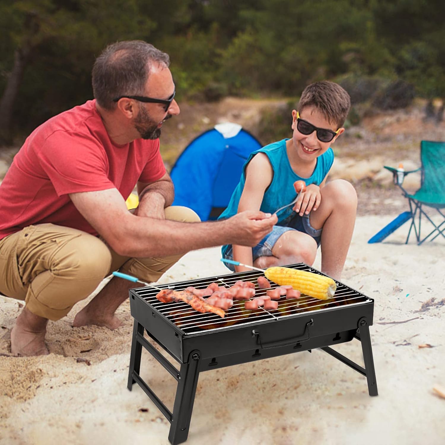 Uten Charcoal Grill, BBQ Grill Folding Portable Lightweight smoker Grill, Barbecue Grill Small desk Tabletop Outdoor Grill for Camping Picnics Garden Beach Party 17''x11.6''x 2.6''