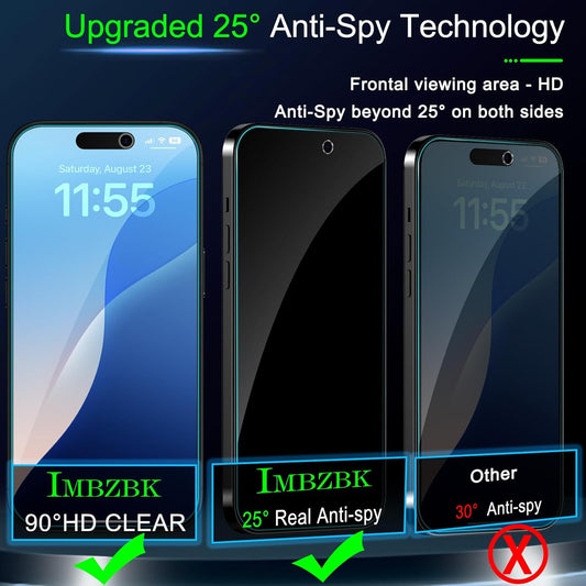 IMBZBK [Auto-Dust Removal] 3 Pack Privacy Screen Protector for iPhone 17 Pro Max [6.9 INCH] Anti Spy Private Accessories, Case Friendly Film, Military Grade Tempered Glass 3 Camera Lens Protector
