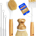Holikme 6 Pack Dish Brush Kitchen Brushes Set with Vegetable Palm Brush, Bottle Brush, Dish Brush and Straw Brush, Fruit Cleaning Brushes for Cleaning Potato Skillet Wok Pot Pan Cast Iron, Yellow