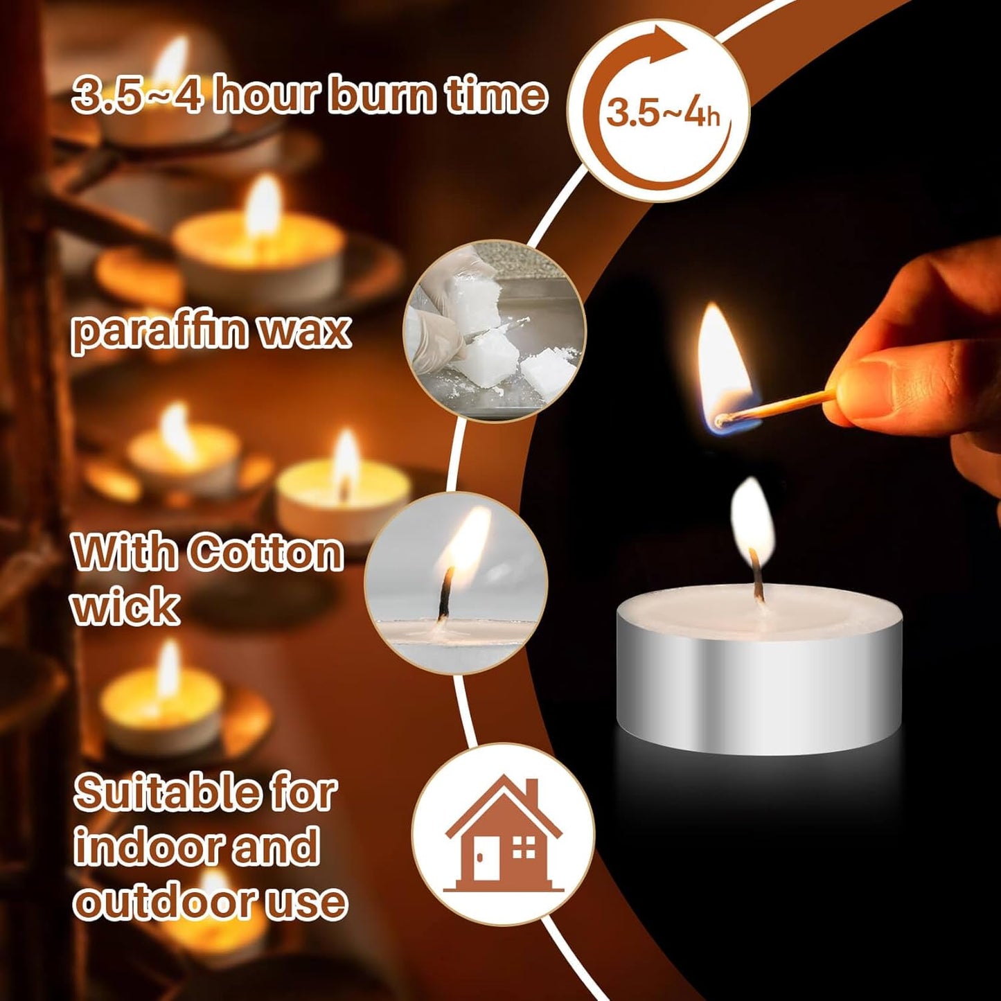 Tealight Candles - Tea Lights Candles Unscented Tea Tree Lights Mini Votive with Cotton Wick for Decorating Home,Pool,Shabbat,Wedding,Emergencies,Christmas,Halloween,Parties, Spas