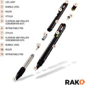 RAK Multitool Pen Gifts for Men, 2-Pack 11 in 1 Multitool Pen Set, Tech Cool Gadgets Stocking Stuffer Holiday Gifts for Dad, Husband, Grandpa, Him, EDC Tactical Pen Tool, Gift-Ready Box