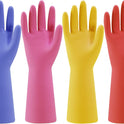 Rubber Kitchen Dishwashing Gloves - 4 Pairs Colorful Reusable Household Cleaning Gloves for Washing Dishes and Cleaning Tasks, Flexible Long-lasting and Non-Slip (Medium, Blue+Pink+Yellow+Red)