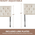 Linen Fabric Upholstered Headboard Queen Size, Modern Diamond Tufting Solid Wood Queen Headboard Only, Adjustable Height from 37” to 51” Head Board, Bed Frame or Wall Mount Headboards, Beige