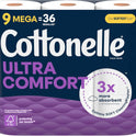 Cottonelle Ultra Comfort Toilet Paper, 9 Mega Rolls = 36 Regular Rolls, Packaging May Vary