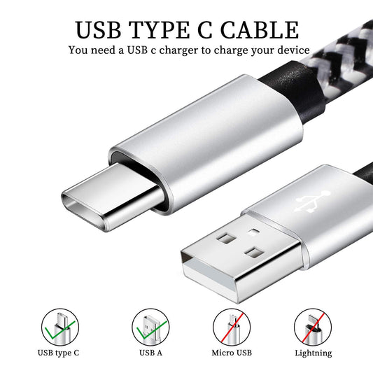 USB Type c Cable, 5 Pack (6FT) Nylon Braided USB C Cables 3A Fast Charging Charger for Samsung Galaxy S9/S8 Note8/9 20 10 S21 S20 S10 Plus C Cord